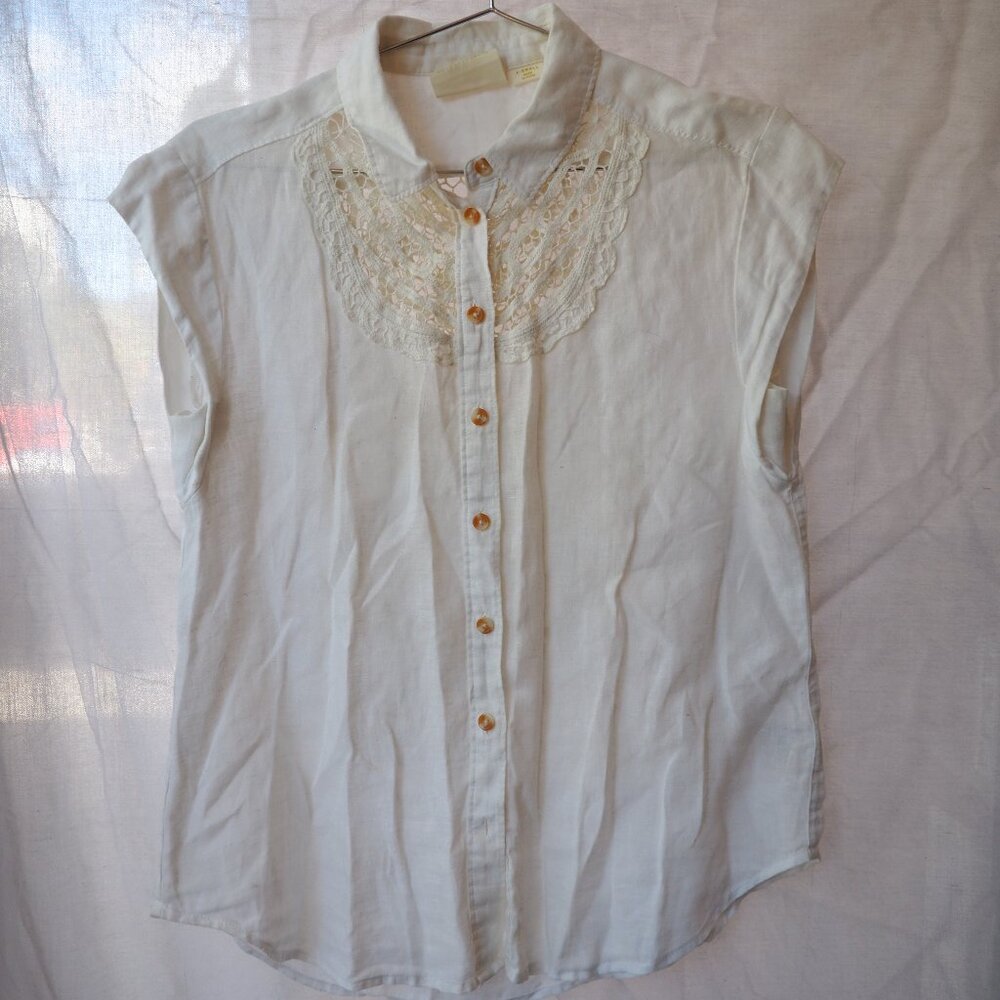 Anthropology Maeve Linen Button-Up with Lace Detail